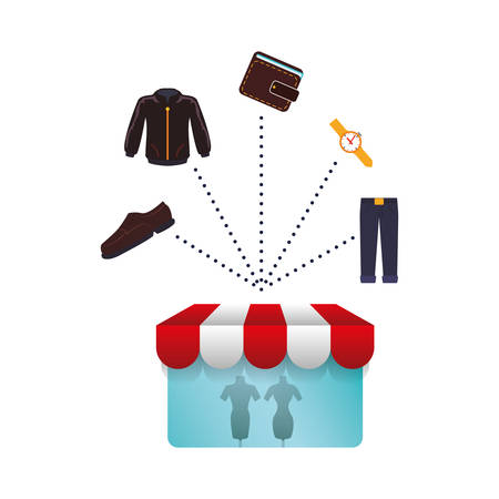 store window showcase with set icons vector illustration designのイラスト素材