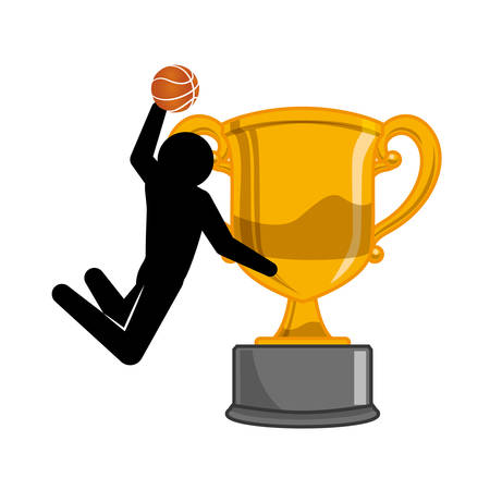 trophy cup with basketball player silhouette vector illustration designのイラスト素材