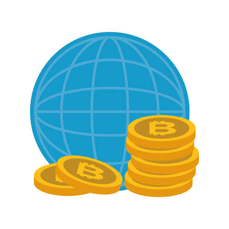 electronic commerce with bitcoin with planet vector illustration designのイラスト素材