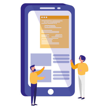 young men with smartphone vector illustration designのイラスト素材