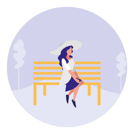 young woman sitting in the park chair vector illustration designのイラスト素材