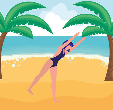 young woman with swimsuit practicing exercice vector illustration designのイラスト素材