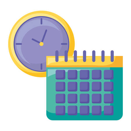 clock and calendar planner icon over white background, vector illustrationのイラスト素材