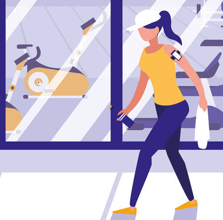 gym with avatar woman wearing sport clothes, vector illustrationのイラスト素材