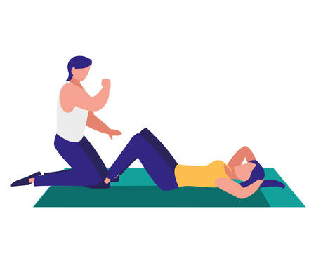 couple doing stretching over white background, colorful design. vector illustrationのイラスト素材