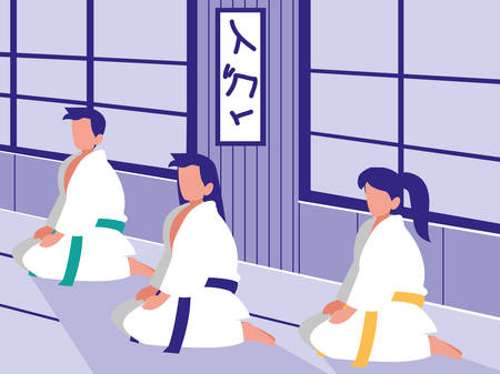 people in martials arts dojo scene vector illustration designのイラスト素材