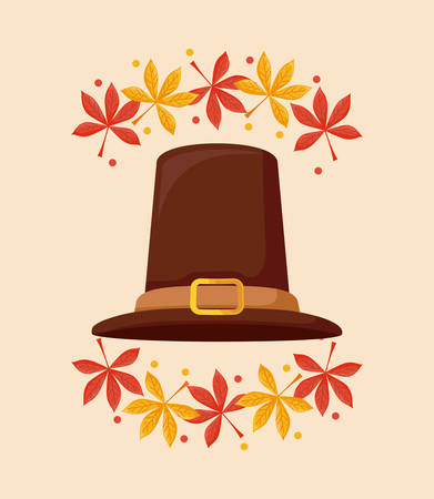 pilgrim hat of thanksgiving day with leafs vector illustration designのイラスト素材