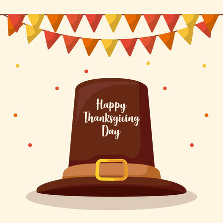 pilgrim hat of thanksgiving day with garlands vector illustration designのイラスト素材