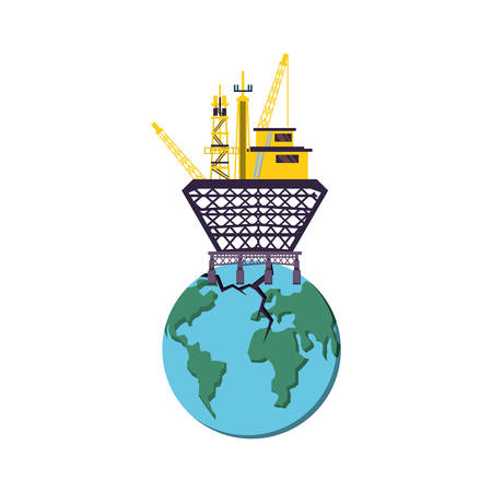 marine oil platform with world planet vector illustration designのイラスト素材
