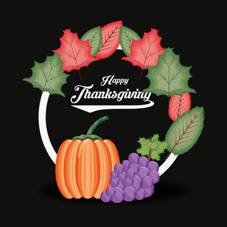 pumpkin with grapes and frame of thanksgiving day vector illustration designのイラスト素材