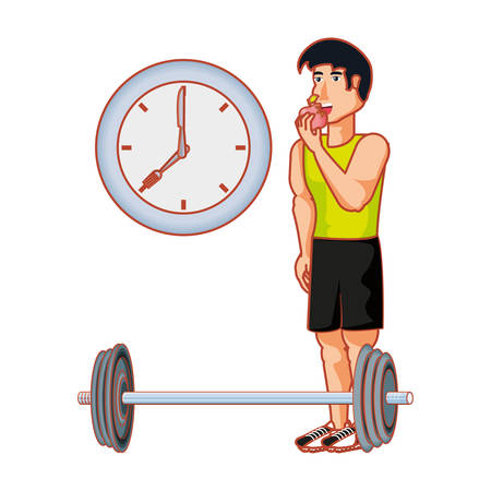 young athletic man with dumbbell sport vector illustration designのイラスト素材
