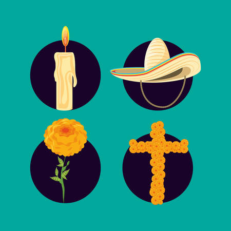 mexican hat with set icons vector illustration designのイラスト素材