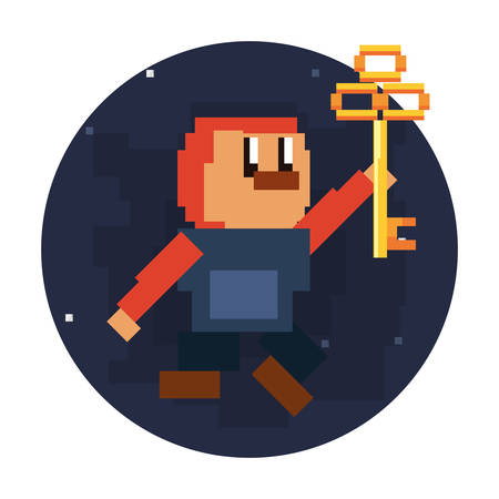 character with key pixel video game vector illustrationのイラスト素材