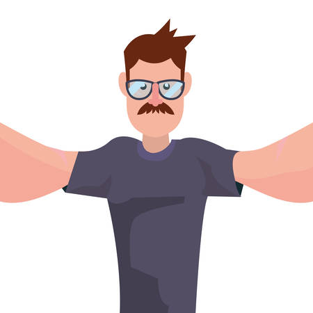man taking a selfie with the mobile vector illustrationのイラスト素材