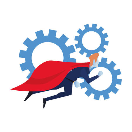 businessman superhero flying with gears work vector illustrationのイラスト素材
