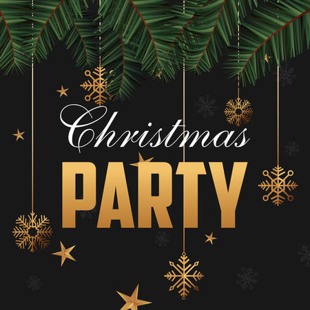 leaves golden snowflakes decorations merry christmas party vector illustrationのイラスト素材