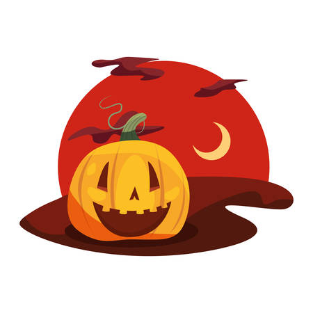 happy halloween pumpkin night moon vector illustrationのイラスト素材