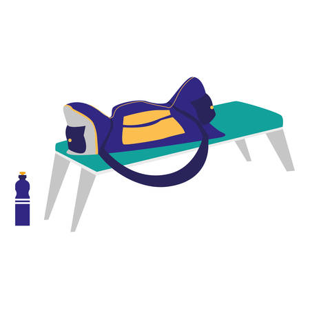 gym bag on gym bench over white background, vector illustrationのイラスト素材