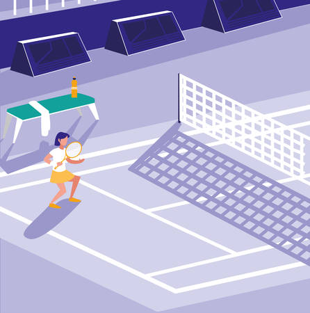 woman player playing  Tennis at the court , colorful design. vector illustrationのイラスト素材