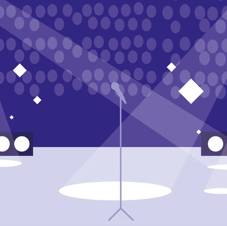 music concert empty stage with microphone, colorful design. vector illustrationのイラスト素材