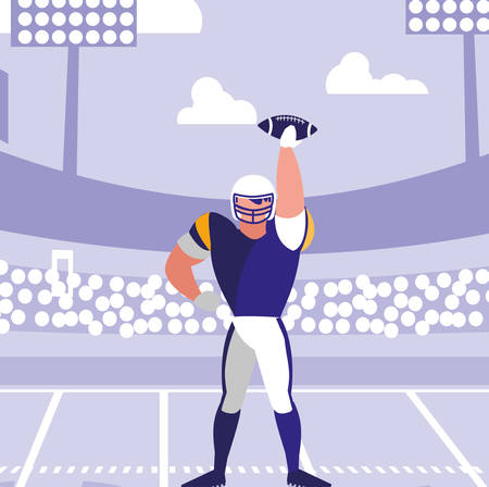 american football player in the stadium field, colorful design. vector illustrationのイラスト素材