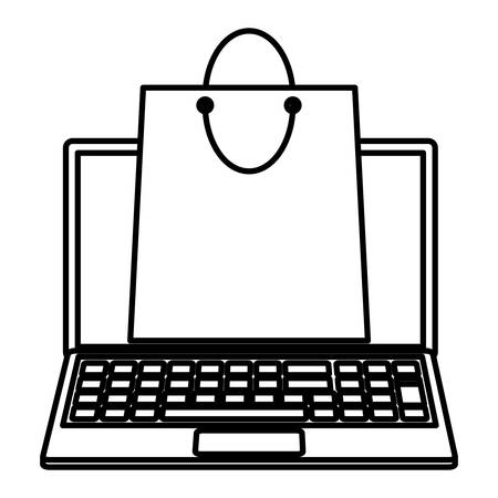 laptop computer and shopping bag over white background, vector illustrationのイラスト素材