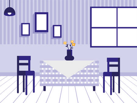 Dinner table, Home furniture interior objects and style theme Colorful design Vector illustrationのイラスト素材