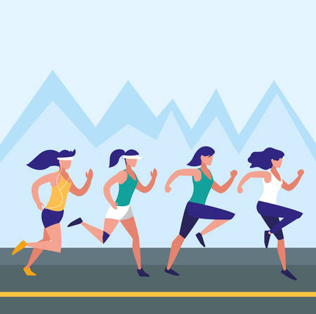Girls running with sportswear, Gym sport bodybuilding healthy and lifestyle theme Colorful design Vector illustrationのイラスト素材