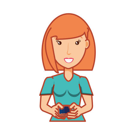 young woman with smartphone device vector illustration designのイラスト素材