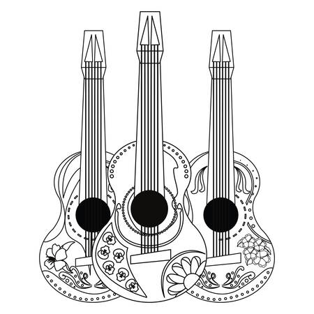 mexican guitars flowers day of the dead vector illustrationのイラスト素材