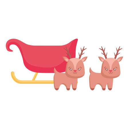 christmas deers and sled over white background, colorful design. vector illustrationのイラスト素材