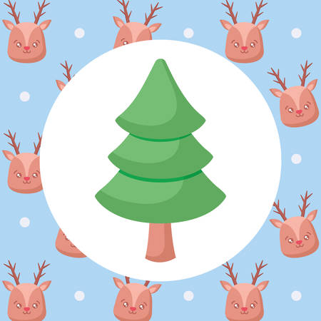 pine  tree over deers colorful background, vector illustrationのイラスト素材