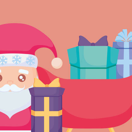 cartoon santa claus with gift boxes over orange background, vector illustrationのイラスト素材