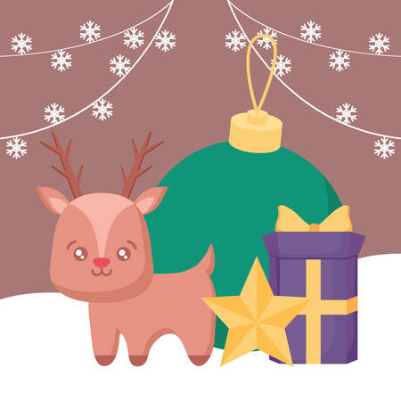 christmas deer and gift boxes over brown background, colorful design. vector illustrationのイラスト素材
