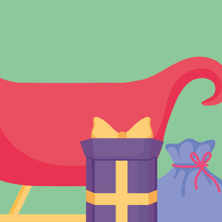 sled with gift box and santas bag over green background, vector illustrationのイラスト素材