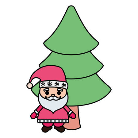 Christmas pine tree and santa claus over white background, vector illustrationのイラスト素材