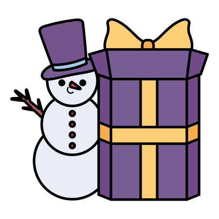 Gift box with cartoon snowman over white background, vector illustrationのイラスト素材