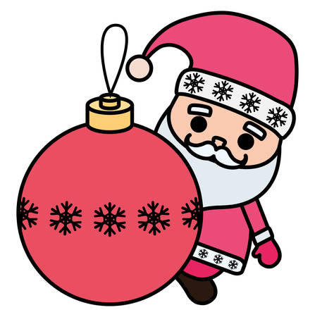 cartoon santa claus with christmas ball over white background, vector illustrationのイラスト素材