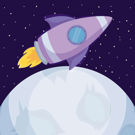 startup rocket with moons icon vector illustration design