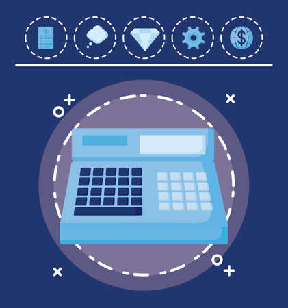 cash register with set icons economy finance vector illustration designのイラスト素材