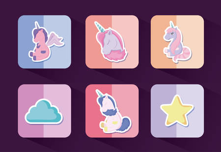 set of cute unicorns fairy tale vector illustration designのイラスト素材
