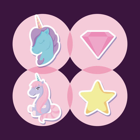 set of cute unicorns fairy tale vector illustration designのイラスト素材