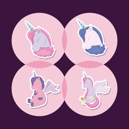 set of cute unicorns fairy tale vector illustration designのイラスト素材