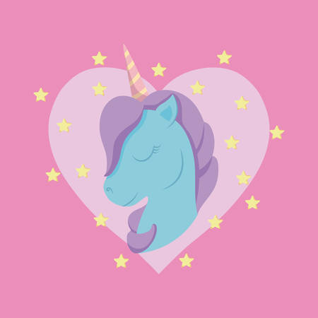 head cute unicorn of fairy tale with heart vector illustration designのイラスト素材
