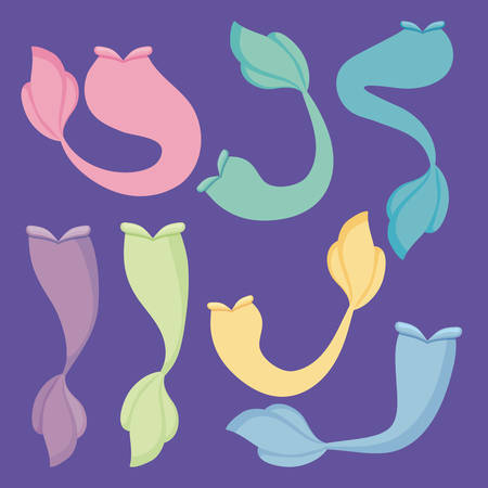 set of mermaid tails icons vector illustration designのイラスト素材