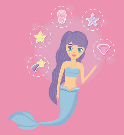 cute siren with set icons vector illustration designのイラスト素材