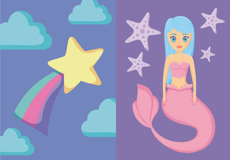 cute siren with rainbow and star vector illustration designのイラスト素材