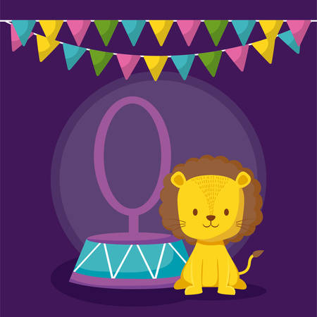 cute lion in ring with garlands icon vector illustration designのイラスト素材