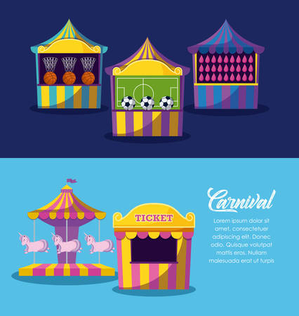 set of circus tents with games with ticket sale vector illustration designのイラスト素材