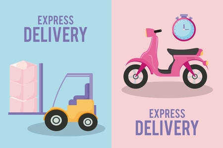 delivery service motorcycle with forklift vector illustration designのイラスト素材